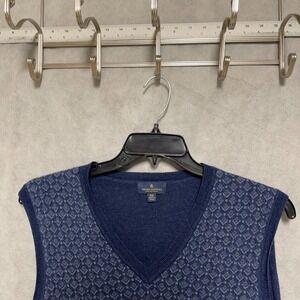 Brooks Brothers Vest Men 2XL Sleeveless Sweater Merino Wool Geometric AOP V-Neck